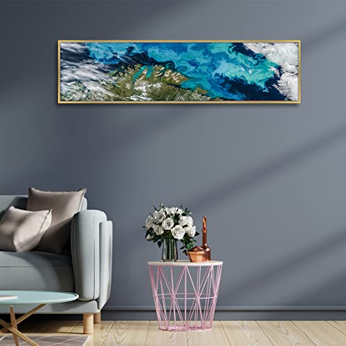 Image of PAINTINGMANTRA Topography Blue Large Canvas Painting Framed Panel Wall Painting, Framed Luxury Paintings for Home Decoration, Living room, Bedroom and Office Decor (White, 13x47 Inch)