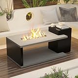 Lovinouse Propane Fire Pit,50000 BTU Tabletop Gas Fire Pit, Propane Smokeless Firepit with Cabinets, Stainless Steel Burner and CSA Certified,Firepit Outdoor Table for Patio,Deck Balcony,Black & Grey