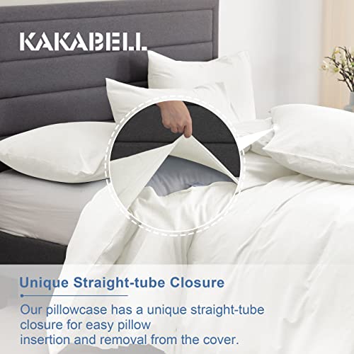 Kakabell Duvet Cover Set 100% Washed Cotton Linen Like Texture Off White 3 Piece Bedding Set King Size,Luxury 1200 Thread Count,With 8 Corner Ties 90X106 Inches(1 Duvet Cover+2 Pillowcases) #TOP4