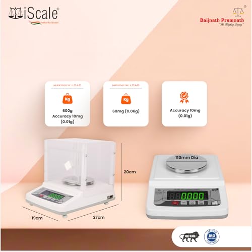 Image of iScale i-31 600g x10mg (0.01g) Gold Weighing Scale for Jewelry Shop and Home Professional uses with Windshield Cover, Front & Back double display