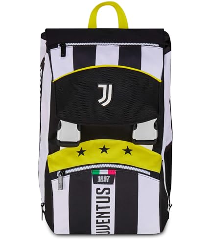 Seven Juventus Zaino Doppio Scomparto Estensibile, Bianco e Nero, Maxi Capienza, Schienale Preformato, Bambino, Scuola Elementare, Calcio