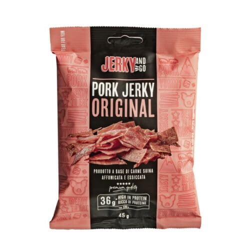 Jerky and Go Original Schweinefleisch Trockenfleisch, 45g, 3er Pack, Proteinreich, 36g Protein pro 100g