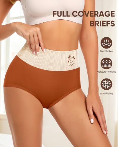 Image of Women's Cotton Underwear High Waisted Tummy Control Soft Stretch Briefs Full Coverage Panties 5 Pack