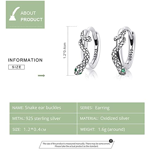 Boucles d'oreilles serpent argent 925 et zircon vert d'exception