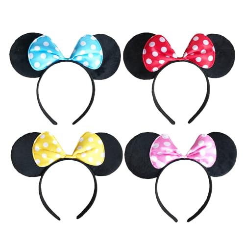 GWAWG 4 Pcs Bandeaux d'Oreilles Mickey Mouse Oreilles Minnie Novelty Accessoire de fête d'Anniversaire Accessoires de Cosplay pour les Enfants et les Adultes