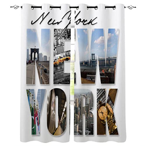 ZLLHAPPY Rideaux Voilage Vue sur la Ville de New York 75x166 cm Isolation Thermique Rideau Salon à Oeillets Économie d'Énergie pour Chambre, 2 Pièces