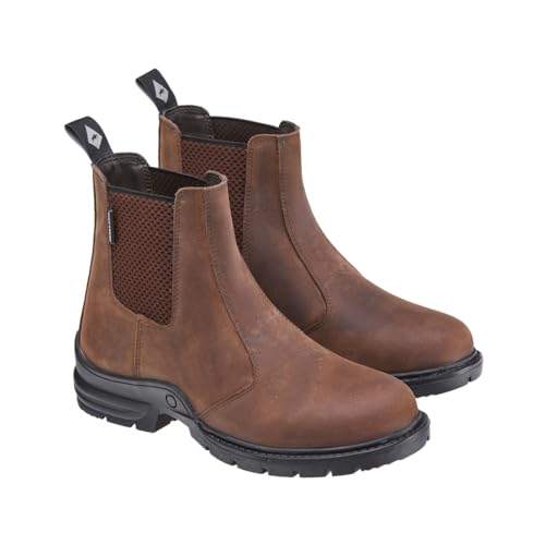 Harry Hall Elasticated Leather Short Yard Boots - Durable Outdoor Footwear with Side Panels & Pull Tab - Pre-Worn Finish Versatile Design Size 10 Brown