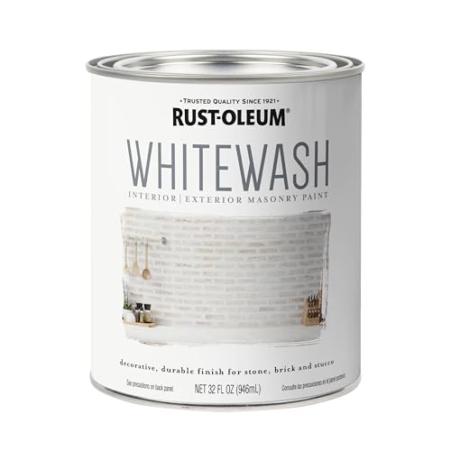 Rust-Oleum Whitewash Interior and Exterior Masonry Paint | For Brick, Stone, Stucco, Wood and More | Self-Priming and Self-Sealing | Customizable Coverage | Low Odor and Low VOC | Quart