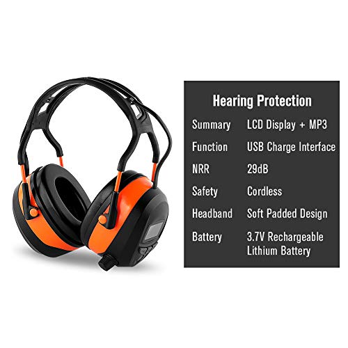 FM MP3 Bluetooth Radio Headphones Wireless Cancelling Headphones with 4GB Memory Card Built-in Mic Electronic Noise Reduction Safety Ear Muffs Protection for Lawn Mower Work