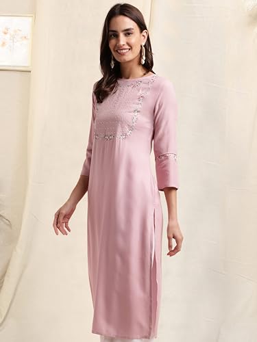 Image of MIRCHI FASHION Women's Straight Fit Rayon Sequins Embroidered and Polka Dots Printed Kurti Only