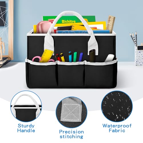 Image of Grekos Art Organizer Craft Storage Tote Bag, Tote Bags with Handles, Art Sewing Supply Bag for Organization Art,Craft,Office Supplies Storage for Teacher, Officer, Artist, Traveler and More (Black)