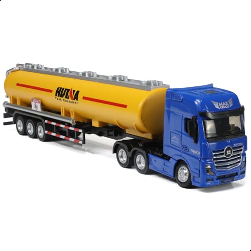 Risopen Tanker Semi Truck Toy, Large 1/50 for MAX Diecast Model Oil Tank Metal Transport Truck, Semi and Trailer Gifts for Boys Adult Model Car Collector -BlueYellow