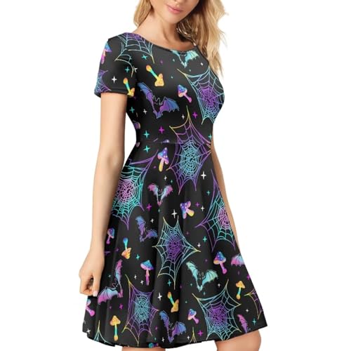 Image of Forchrinse Native Aztec Style Black White Geometric Women's Midi Dress Casual Long Dress Round Neck Swing Dress