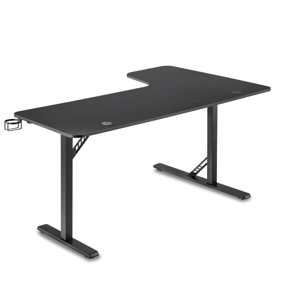 REKT R-Desk 160 L (Gauche) Bureau Gamer d'angle L160 x P60-100 x H75 cm - Supporte jusqu'à 100 Kg - Porte Gobelet - Repose Casque - Bureau Gaming d'angle en L PC Console Table