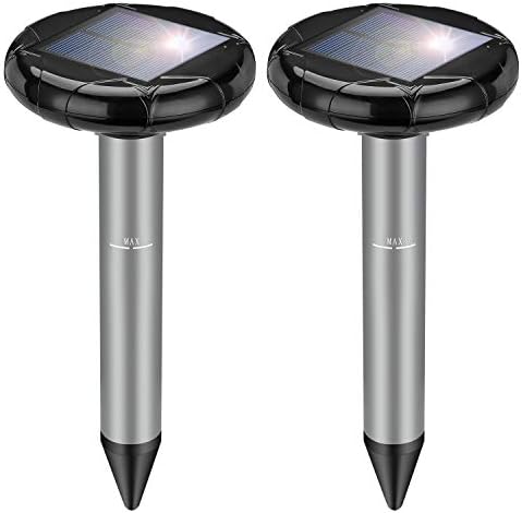 ELLASSAY Solar Ultrasonic Animal Mice Repeller, 2 Pack Solar Powered Waterproof Pest Repeller Snake Rodent Chaser for Outdoor Garden