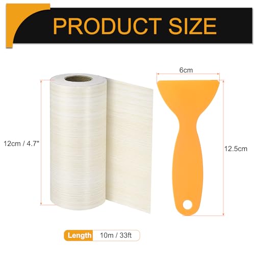 Image of HARFINGTON Wood Grain Repair Tape 4.7 Inch x 33ft Self Adhesive Repair Patch Tape Simulated Wooden Floor Tapes with Plastic Scraper for Tables Doors Windows Furniture, White Poplar