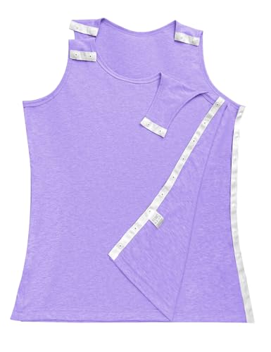 Post Shoulder Surgery for womenTank Top Adaptive Tops with Snap Closure Full Snap Access Shirt Tearaway Clothing (US, Alpha, Large, Regular, Regular, Light Purple)