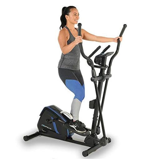 Exerpeutic Magnetic Flywheel Elliptical Trainer Machine for Home Gym with Natural Elliptical Motion, Bluetooth MyCloudFitness Tracking and Pulse Rate Grips, Black Blue
