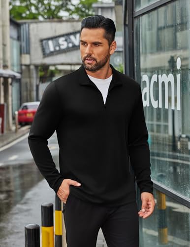COOFANDY Men's Quarter Zip Up Pullover Long Sleeve Sweatshirt Mock Neck Golf Polo Sweater4
