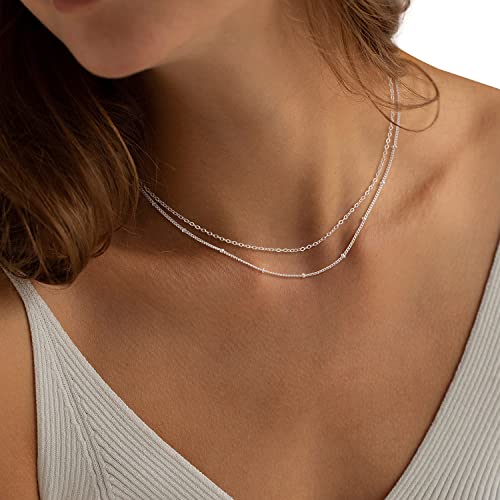 MBW Layered Necklaces for Women, Dainty Silver Plated Snake Twist Rope Chain Necklace for Women Simple Herringbone Thin Snake Chain Satellite Choker Necklace Silver Jewelry Set Gifts for Women Girls2