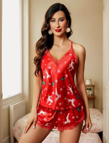 Image of Avidlove Satin Pajamas Set Sleepwear Womens Sexy Lingerie Cami Shorts Set Nightwear S-XXL