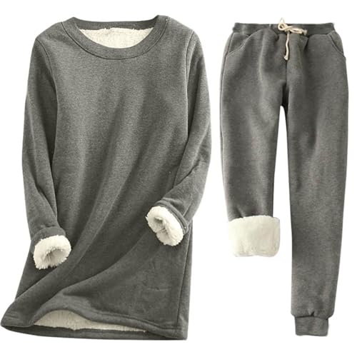 Women's 2 Piece Outfits Oversized Sweat Set Long Sleeve Fleece Lounge Pullover Tops And Long Pants Lounge Sets Tracksuit