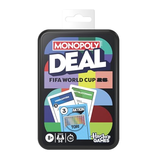 Monopoly Deal FIFA World Cup 2026 Edition Spiel - Offiziell Lizenziertes FIFA World Cup Fußball-Kartenspiel für Kinder - ab 8 Jahren - 2 bis 5 Spieler - 15 Min - Deutsche Version