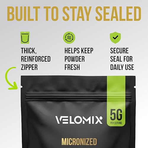 Image of VELOMIX Micronized Creatine Monohydrate Powder - 100% Pure Creatine Powder Unflavored and Easy to Mix | Supports Muscle Growth, Recovery, and Strength | 5000mg Per Serv (5g) - 100 Servings