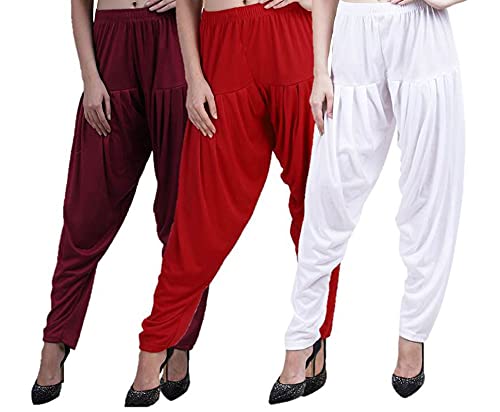 Image of CASUALS Women's Regular Fit Viscose Drawstring Patiala Harem Pants Combo Pack 3