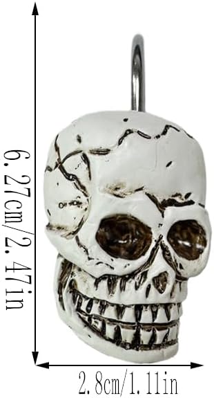 Decorative Shower Curtain Hooks, 12pcs Skull Resin Art Deco Rust Resistant Hooks Glide Shower Ring Hangs Holder Bling for Bathroom Baby Living Room Nursery Halloween Decoration image 5