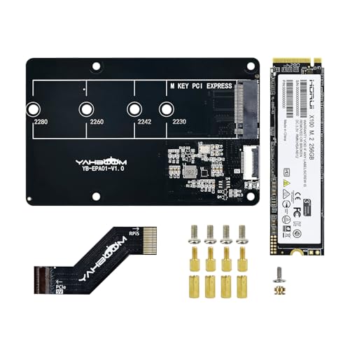 Image of Yahboom M.2 NVMe to PCIe Adapter M.2 HAT+ for Raspberry Pi5 Support M.2 NVMe SSD 2230 2242 2260 2280 Support Install Pi5 Heatsink with 256GB M.2 SSD Nvme (PCIe Adapter+256GB SSD)