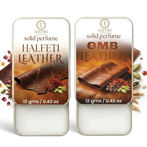 Image of Solid Perfume |OMB leather&Halfeti leather Alcohol Free Wax Perfume Balm, Long Lasting | Pocket Tin 12g, Pack Of 2| Non Greasy Smooth Glide, Travel Friendly Unisex