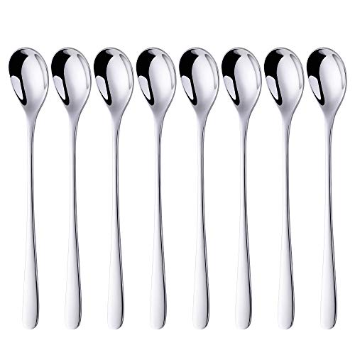 Bisda 8 Pezzi cucchiaini da tè in Acciaio Argento Inox Manico Lungo mescolando Cucchiaio per Gelato frullato Cocktail