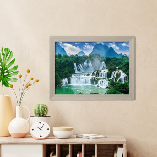 Image of TenorArts Waterfall Photo Frame Vastu Positivity Aesthetic Wall Painting Lucky Art Frames with White Wooden Texture for Living rooms Office Bedroom - Wall Paintings /Hangings (12inches x 9inches)