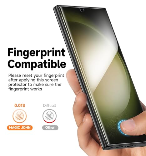 Image of MAGIC JOHN 2 Pack Screen Protector for Samsung Galaxy S23 Ultra - PET Film, Fingerprint ID Compatible, Easy Installation, Shock-Resistant, Bubble Free