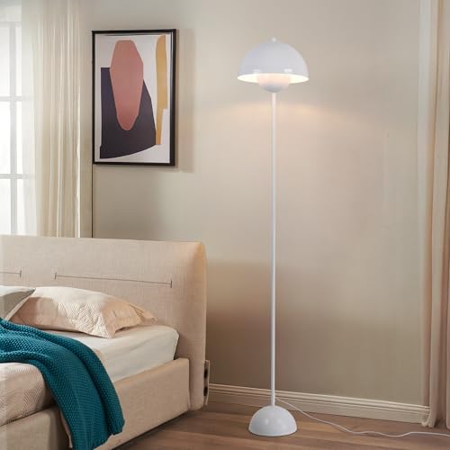 Image of Mid-Century Modern Metal Bud Floor Lamp for Home and Office, Glossy White