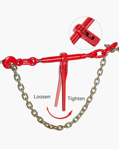 Image of VEVOR Chain and Binder Kit 3 /8 in-1 /2 in, Ratchet Load Binders 8267 lbs Working Strength, Ratchet Binders and Chains, 3 /8 in x 10 ft G80 Chains with G70 Hooks, for Truck, Tie Down, Hauling, Towing