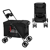 😸🐶【Roues Flexible】： Équipée de 2 roues avant universelles et de 2 roues arrière avec un seul frein à pied, la poussette peut se déplacer en douceur sur une grande variété de terrains. Les roues amortissantes et résistantes à l'usure assurent une conduite confortable et sûre à votre compagnon à fourrure.