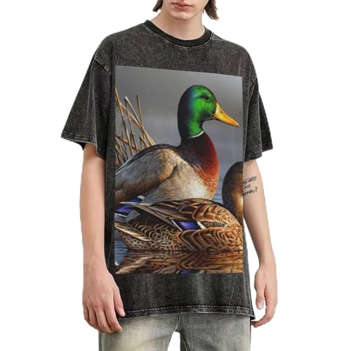 T-shirt en coton délavé colvert homme ample style vintage haut de gamme