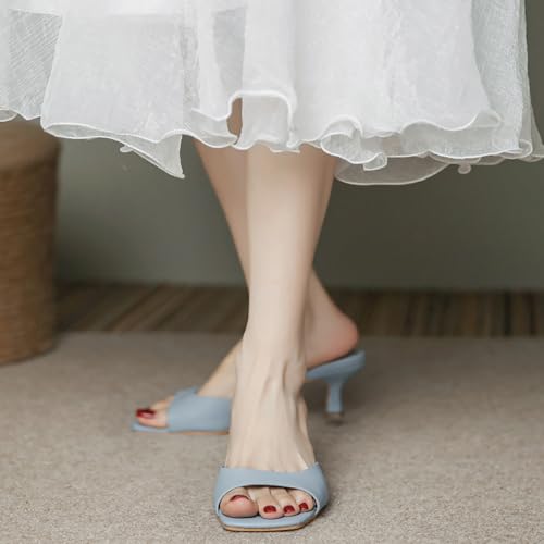 Image of Women's Square Open Toe Kitten Heel Slides Sandals Sexy One Band Slip-On Stiletto Heels Mules Casual Party Prom Dance Dress Dress
