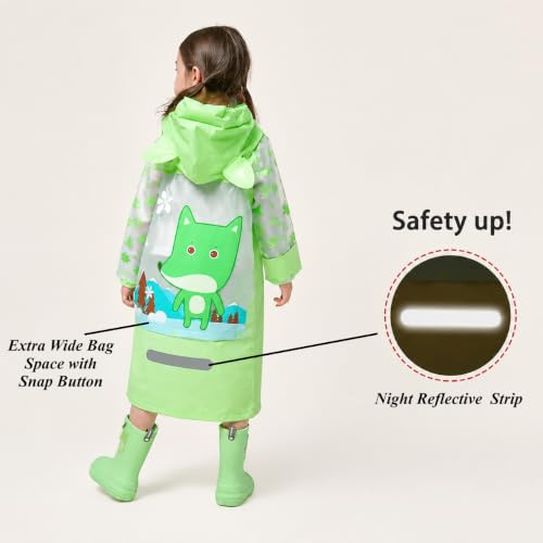 Image of FashionIO Hooded Raincoat for Kids with Wide /Inflated Brim Solid PVC Student Kids Raincoat with School Bag Rain Cover Cartoon Print Raincoats