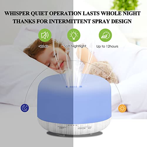 Humidifiers For Bedroom Large Room Baby Home Hotel Whole House Desk Plants, 500Ml Portable Aromatherapy Essential Oil Diffuser Cute Ultrasonic Cool Mist Humidifier With Light Remote 6 Essential Oils #TOP5