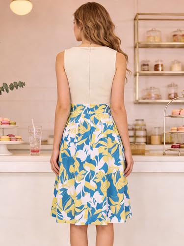 Image of Sureple Women's Retro Sleeveless Swing Casual Work Summer Party Dress with Pockets