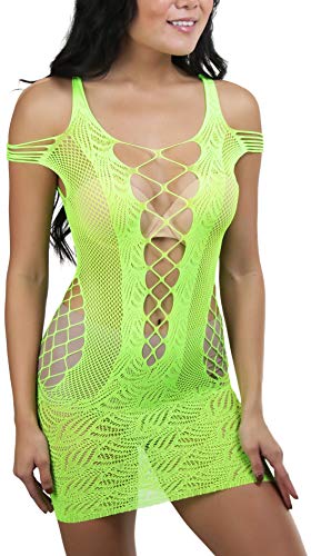 Image of ToBeInStyle Women's Stretch See Through Fishnet Novelty Mini Rave Party Dress