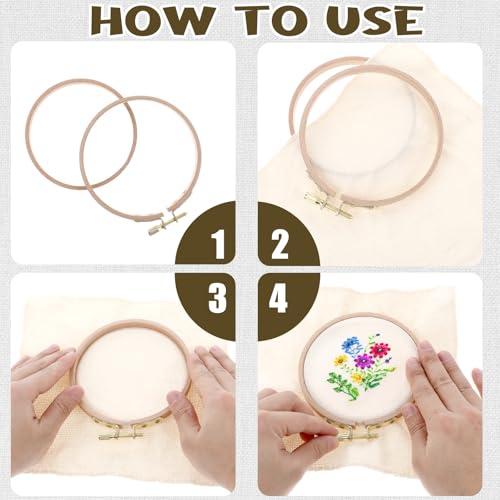 Image of 2 Pcs Cross Stitch Hoops Frames, 4 Inch Embroidery Hoop, Hanging Embroiderys Frame Hoop, Natural Beech Wood Embroiderys Framen with Gold Clasp for Decoration, Sewing, Starter of DIY Embroidery Craft