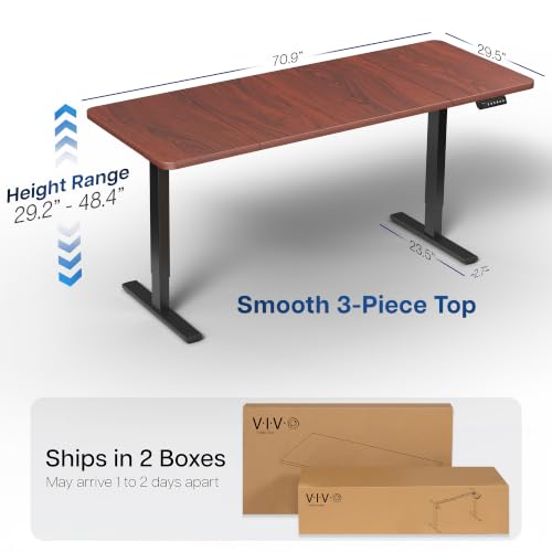 Image of VIVO Electric 71 x 30 in Standing Desk, Memory Height Adjustment, 1B Series, Holds 220 lbs, Dark Walnut Top Black Frame, DESK-KIT-1B7D