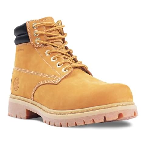 Jacata Work Boots for Men, 7 inch Soft/Steel Toe Boots, Safety Industrial Construction Work Shoes, Waterproof, Non-Slip, Puncture-Proof, Static Control, Breathable, Quick Dry(Soft Toe-Wheat 9) Cover