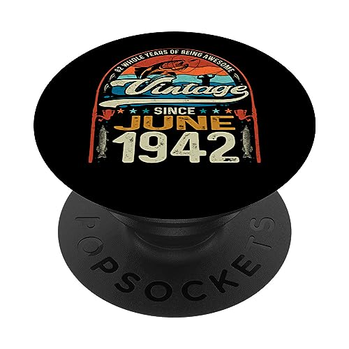 Vintage 82 cumpleaños 82 años amantes de la pesca junio 1942 PopSockets PopGrip Intercambiable