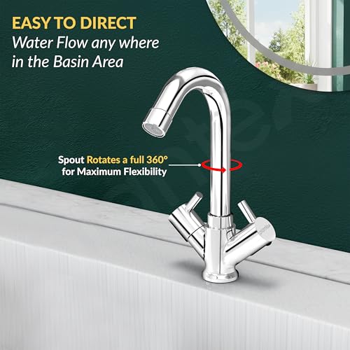 Image of Plantex Brass Spindle Basin Mixer /Wash Basin Tap with Water Saving Nozzle /Sink Tap for Kitchen Basin with Teflon Tape -(MKS-1270-Chrome)