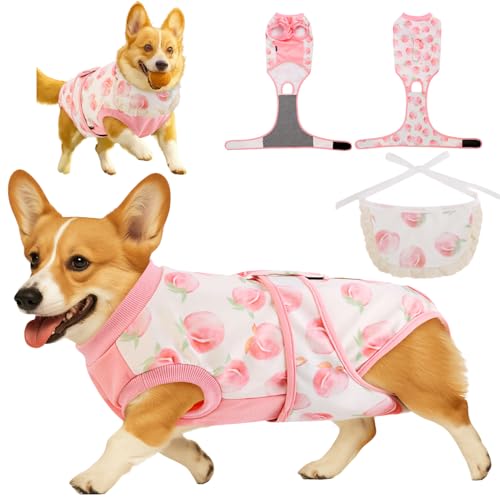 Surgery Recovery Suit for Female/Male Dog After Spay/Neuter, Bandana Set Included, Substitute E-Collar & Cone Anti Licking Wounds, Medium/Large/Small Dogs Full Body Surgical Suits, Medical Pet Onesie